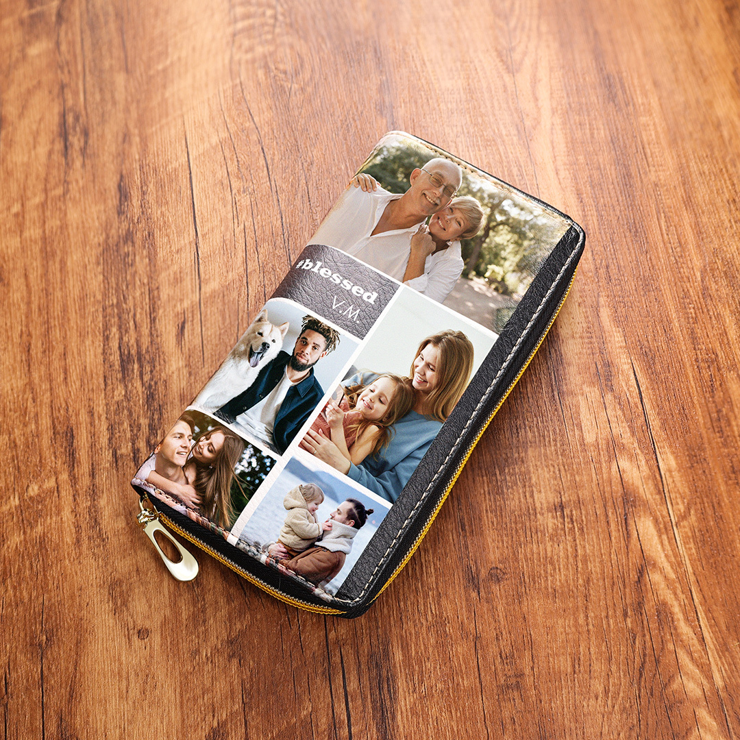 Long Purse Personalized Leather Wallet Engraved 10 Photos Zip Wallet Gifts For Women Men | Jessemade