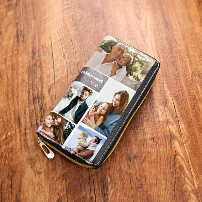 Long Purse Personalized Leather Wallet Engraved 10 Photos Zip Wallet Gifts For Women Men | Jessemade