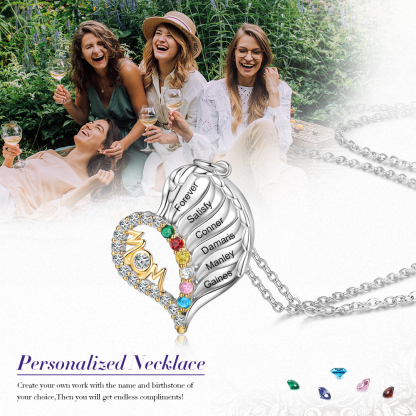6 Names-Personalized Hearts Necklace Custom Birthstone Necklace Wonderful Gifts for Mom
