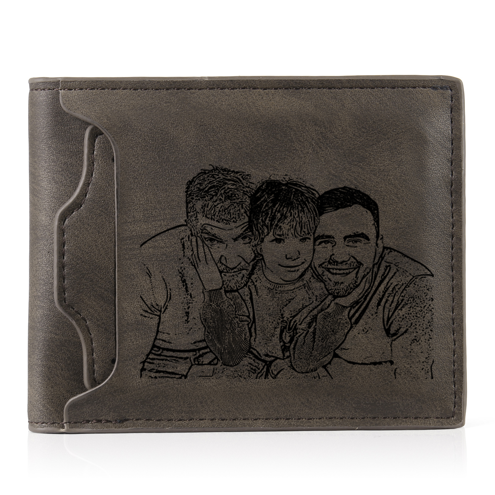 5-Names Personalized Leather Men's wallet With Card Slot Engraved With Name And Photo For Papa As a Father's Day Unique Gift