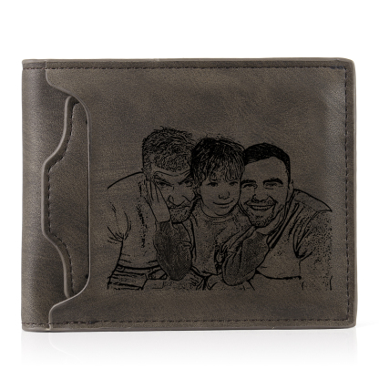 5-Names Personalized Leather Men's wallet With Card Slot Engraved With Name And Photo For Papa As a Father's Day Unique Gift