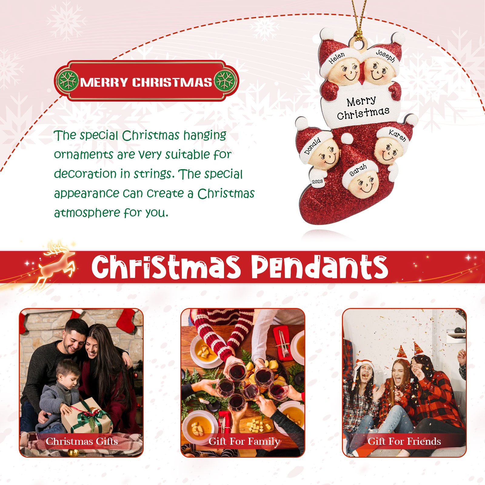 5 Names-Personalized Family Wooden Christmas Xmas Tree Decoration Ornament-Custom 5 Names And Text Hanging Ornament Gifts For Family