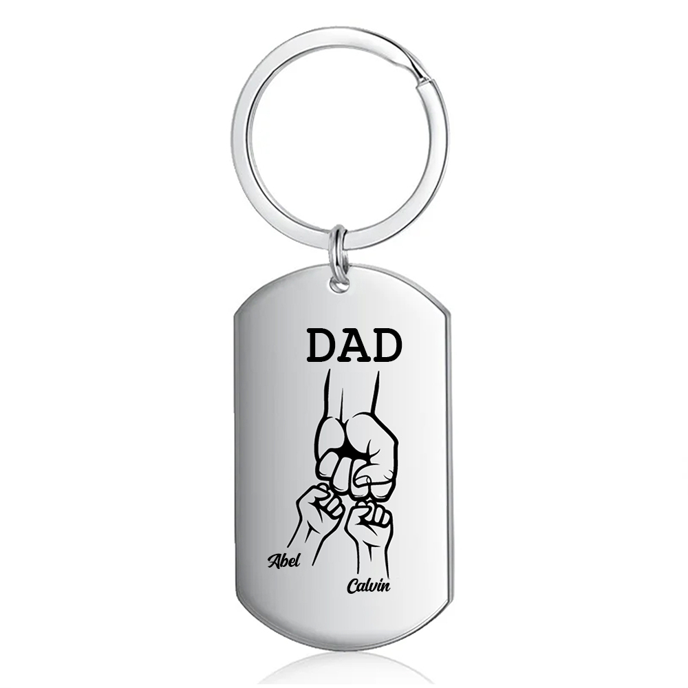2 Names - Personalized Fist Pendant Keychain Gift Set - Customized Photo Special Gift for Dad
