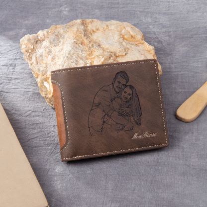 Personalized Leather Folding Wallet With Photo, Name and Letter, Gift For Dad