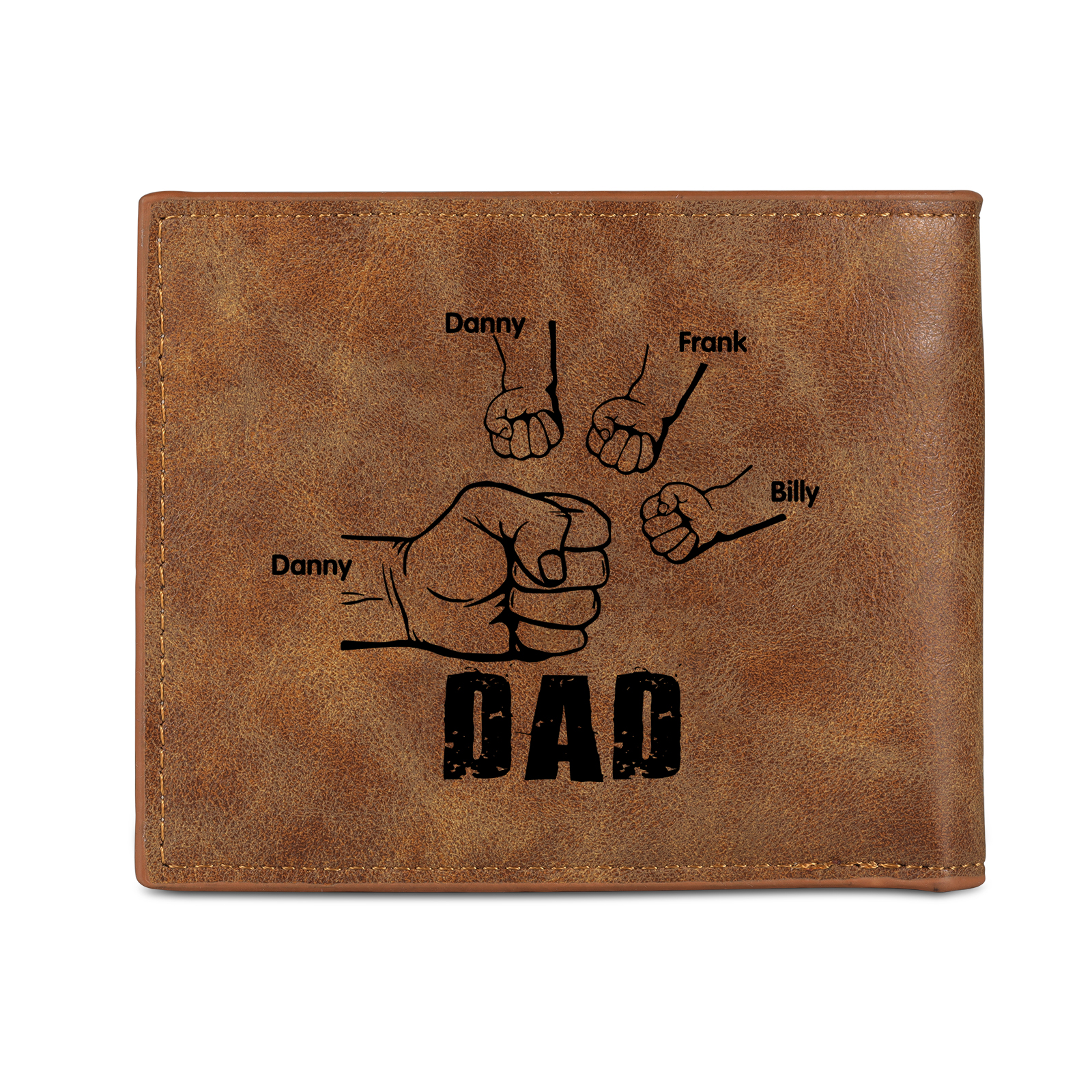 4 Names - Personalized Photo Custom Leather Men's Folding Wallet as a Father's Day Gift for Dad