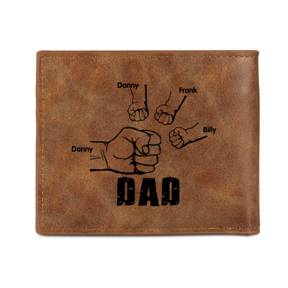4 Names - Personalized Photo Custom Leather Men's Folding Wallet as a Father's Day Gift for Dad