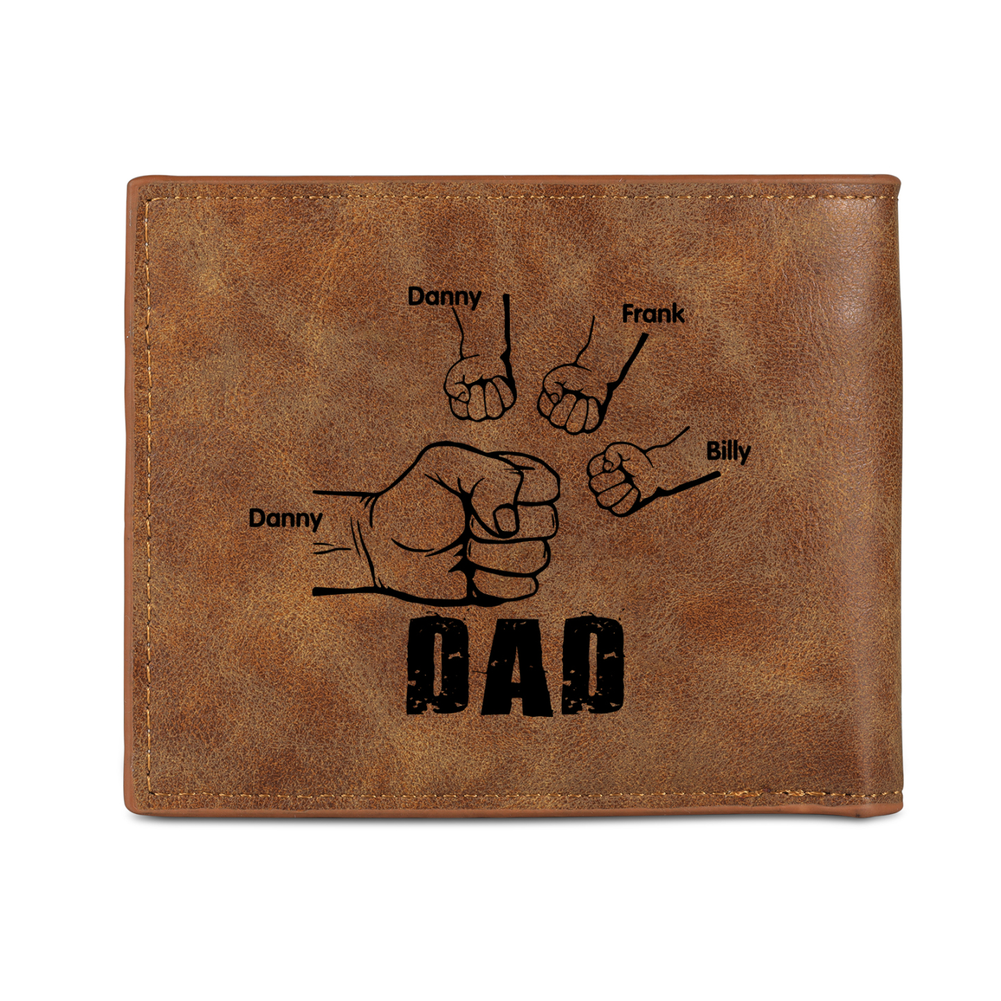 4 Names - Personalized Photo Custom Leather Men's Wallet as a Father's Day Gift for Dad