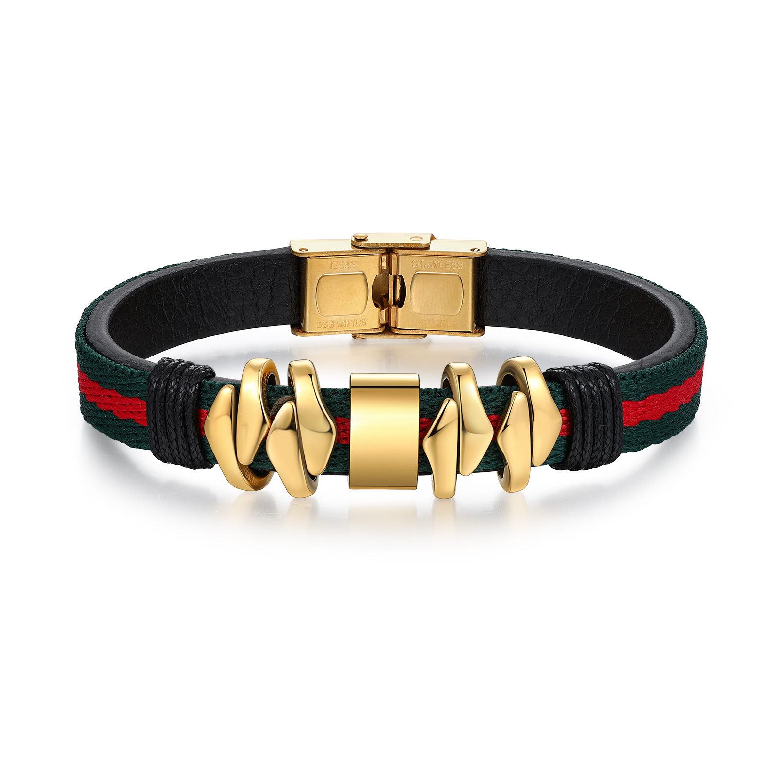 Personalized Leather Bracelet Custom 4 Names Mens Bracelet Silver and Gold