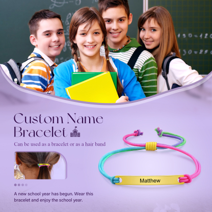 Personalized Name Elastic Rope Stainless Steel Bracelet Adjustable School Gift For Kid