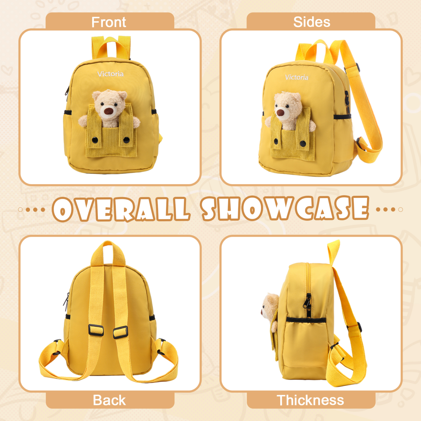 Personalized Bear Style School Bag Customized Name Canvas Kids Backpack Back to School Gift