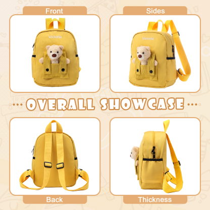 Personalized Bear Style School Bag Customized Name Canvas Kids Backpack Back to School Gift