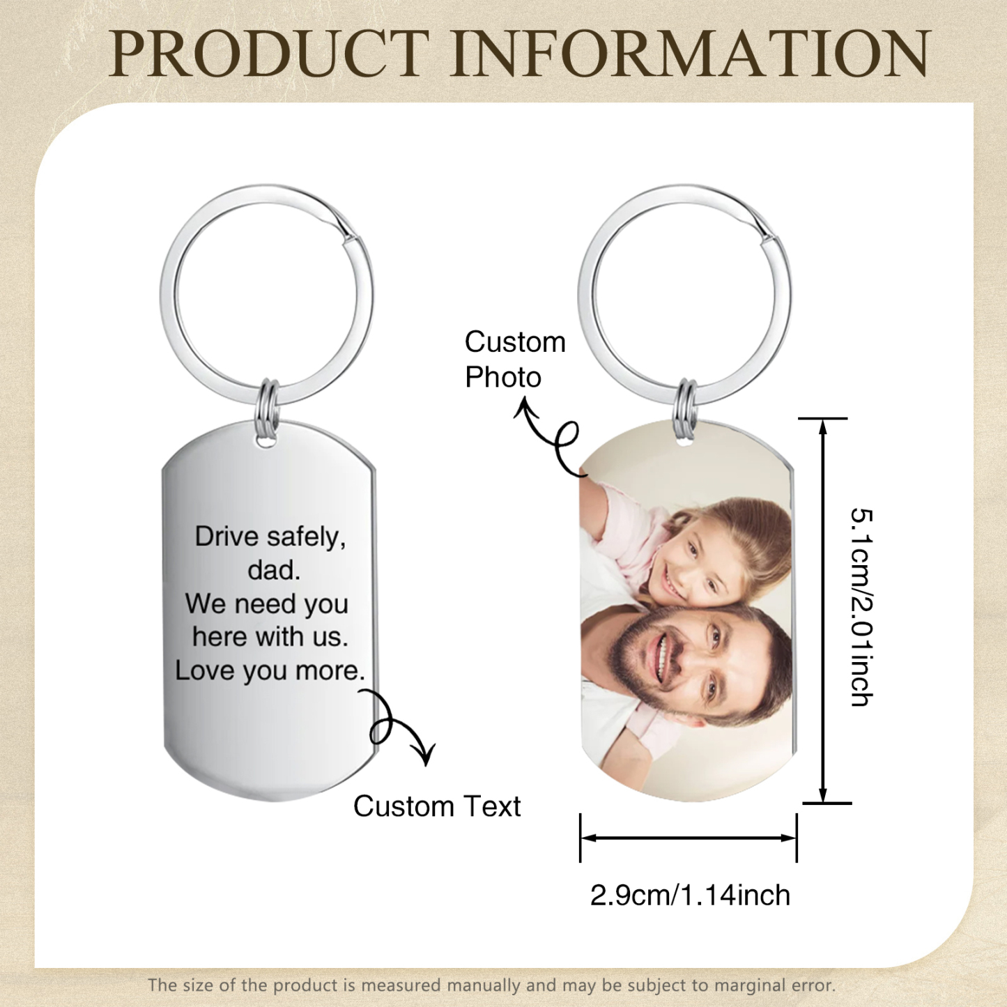 Personalized Leather Wallet Gift Box Set Keychain Strap Customizable 2 Photos 2 Text and 1 Date  Gift for Dad