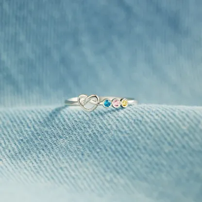 Family Ring Personalized 3 Birthstones Heart Knot Ring Band