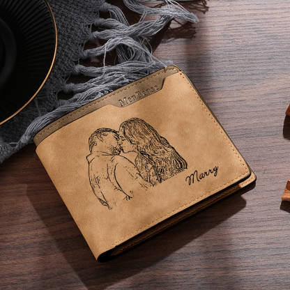Personalized Photo Leather Men's Wallet Customized Name Letter Folding Brown Wallet For Couple