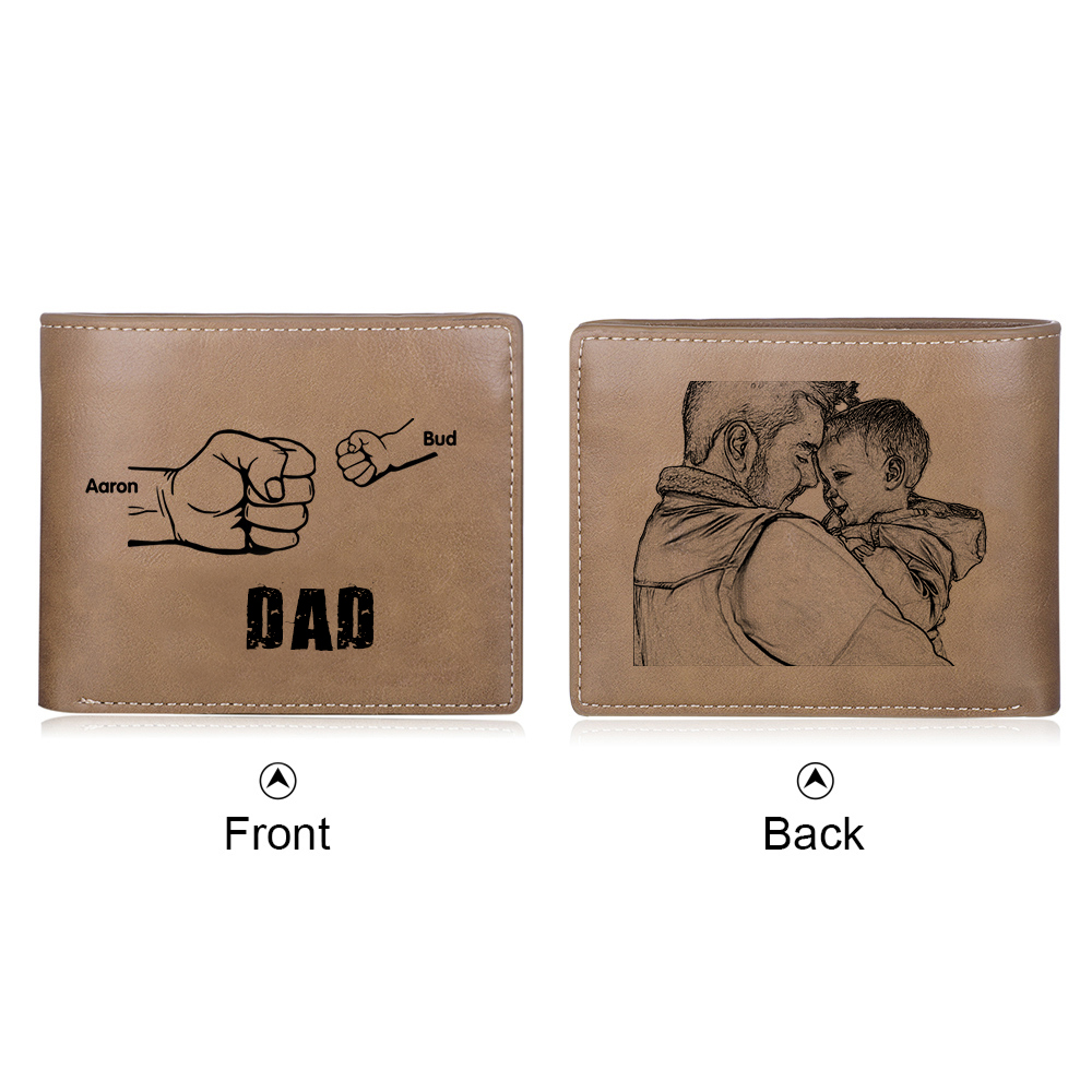 2 Names - Personalized Fist Style Leather Men's Wallet Custom Photo Wallet for Dad