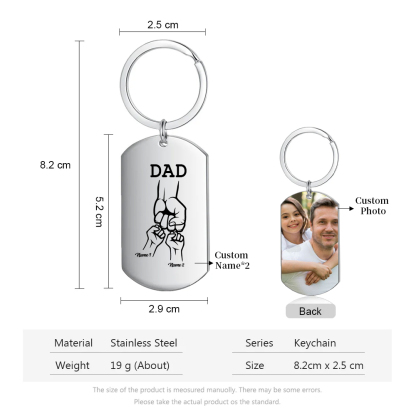 2 Names - Personalized Fist Pendant Keychain Gift Set - Customized Photo Special Gift for Dad