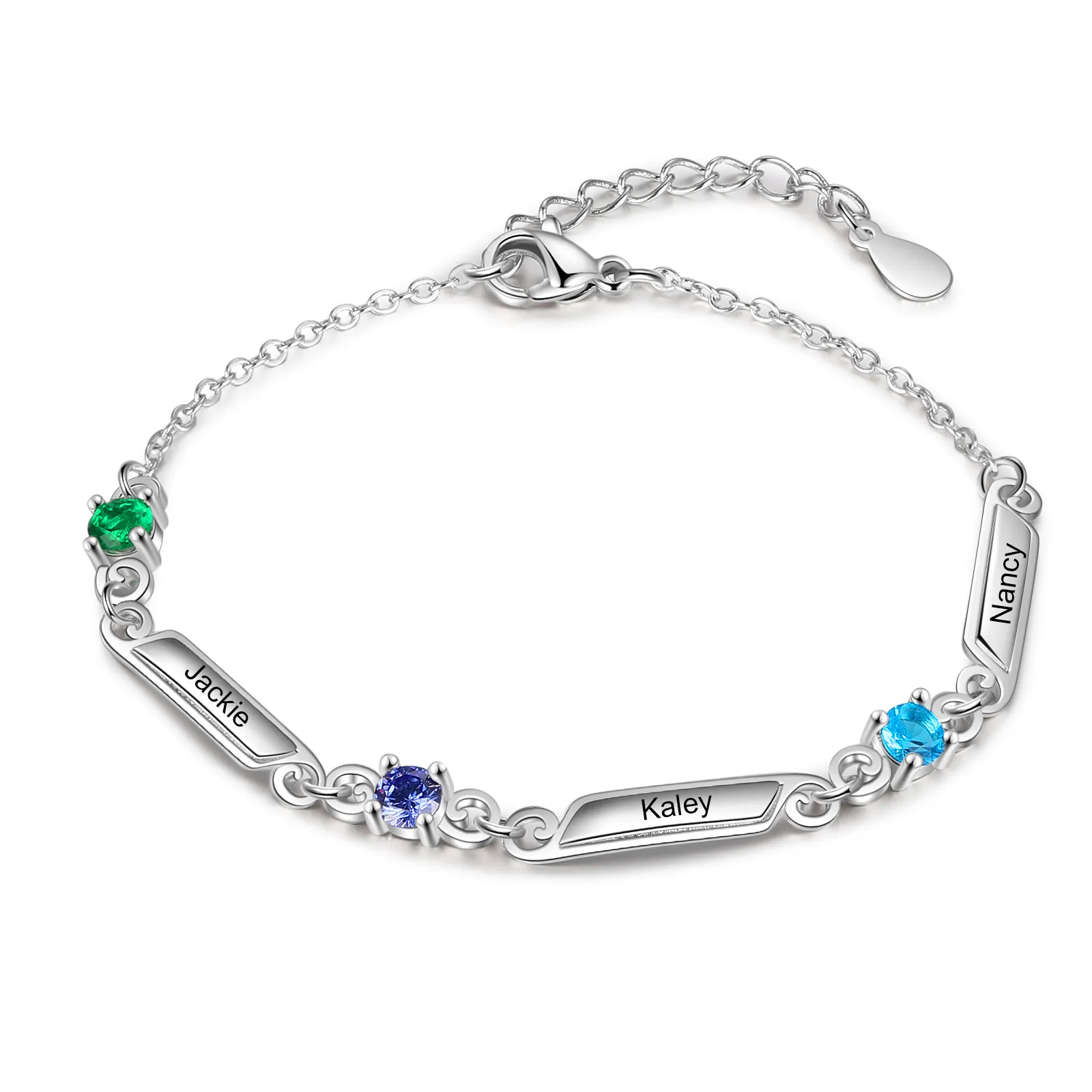 Personalized Family Name Bracelet With 1 Birthstones Engraved Names Gift For Her