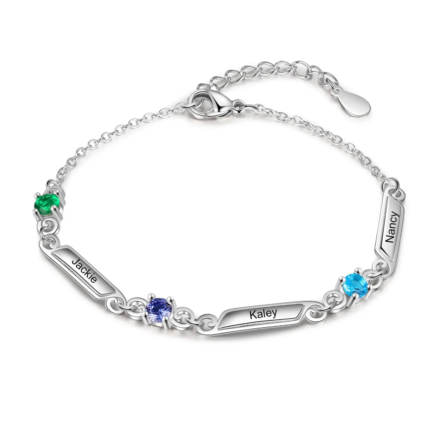 Personalized Family Name Bracelet With 1 Birthstones Engraved Names Gift For Her
