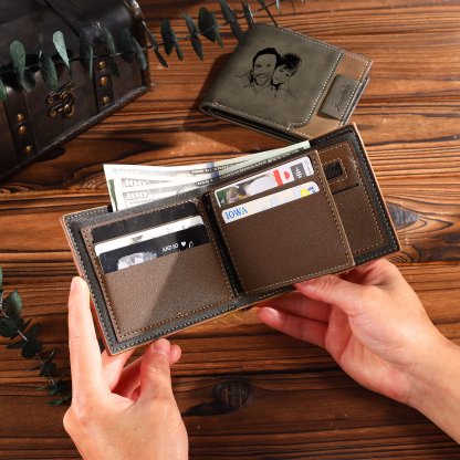 2 Names - Personalized Photo Custom Leather Men's Wallet as a Father's Day Gift for Dad