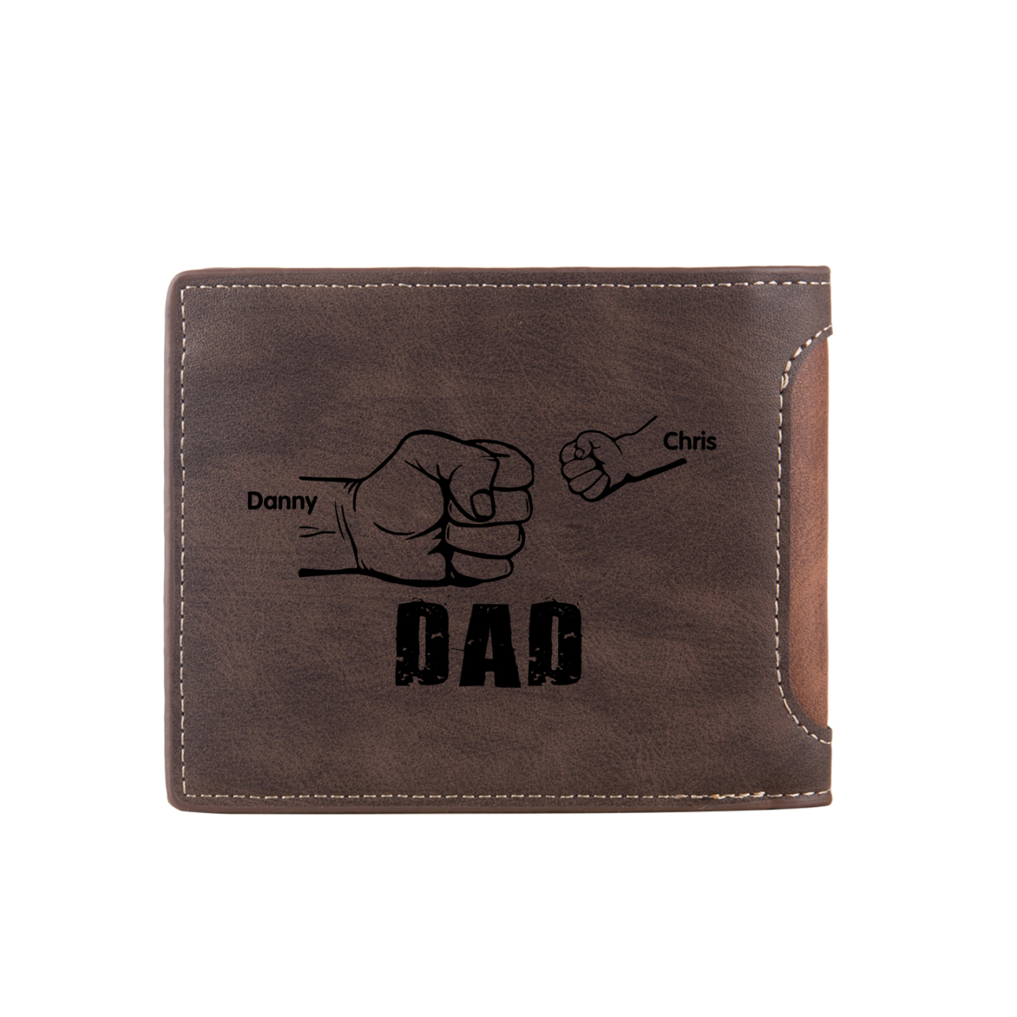 2 Names - Personalized Photo Custom Leather Men's Folding Wallet as a Father's Day Gift for Dad