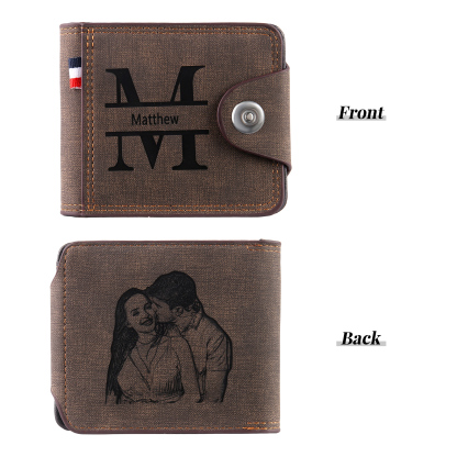 Personalized Name Leather Men's Wallet With Card Slot Engraved Letter & Photo with Gift Box Gift For Him | Jessemade
