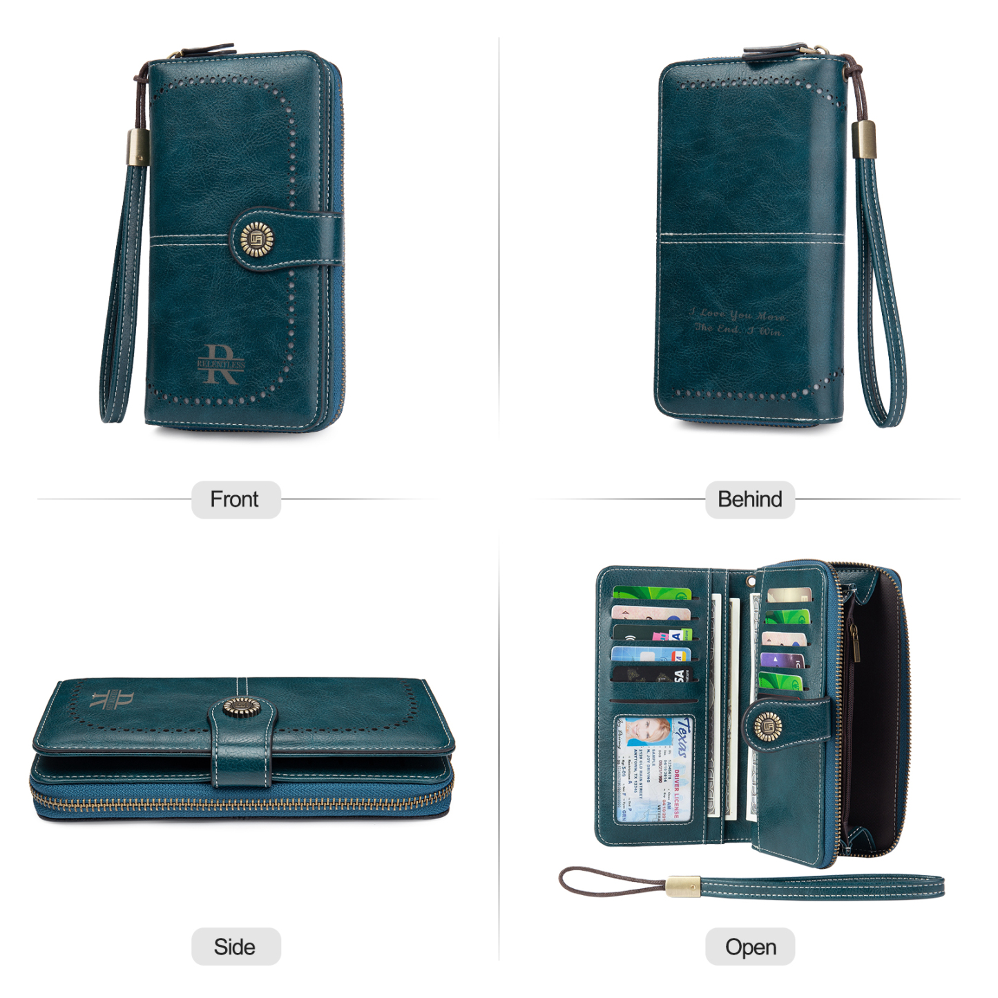 4 Colors Unisex Purse Personalized Leather Wallet Engraving Names Zip Wallet Gifts for Men Women