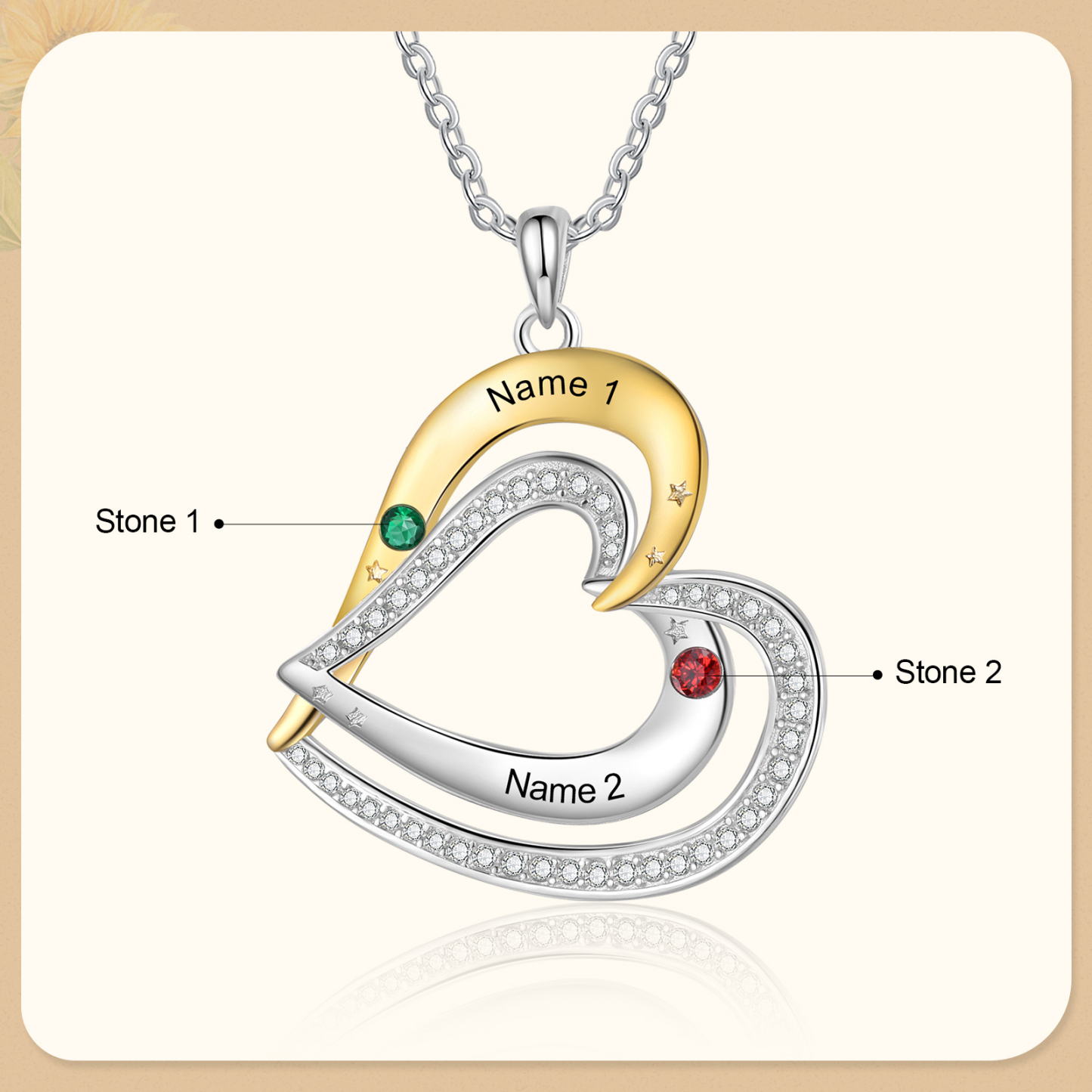2 Names - Personalized Love Necklace with Customized Name and Birthstone, A Special Gift for Her