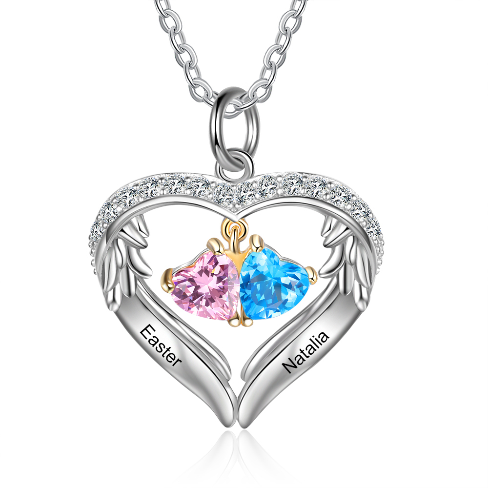 JesseMade 925 Sterling Silver 2 Birthstones Heart Necklace