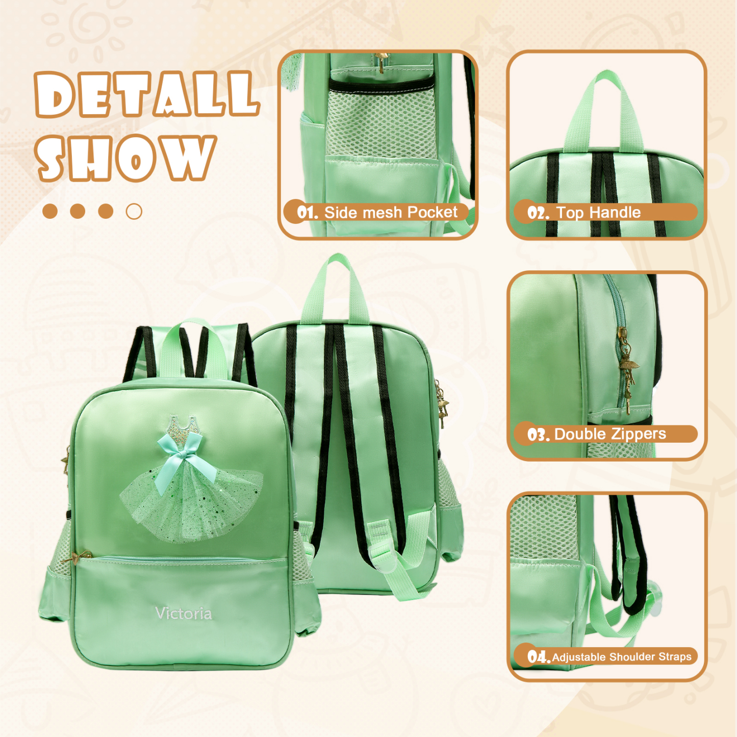 Personalized Name Band Princess Dress Accessories Satin Children Backpack Back To School Gift