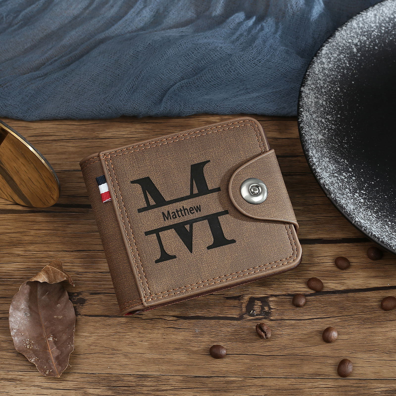 Personalized Name Leather Men's Wallet With Card Slot Engraved Letter & Photo with Gift Box Gift For Him | Jessemade