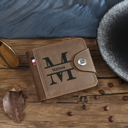Personalized Name Leather Men's Wallet With Card Slot Engraved Letter & Photo with Gift Box Gift For Him | Jessemade