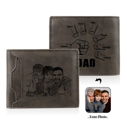 7 Names - Personalized Photo Custom Leather Men's Folding Wallet as a Father's Day Gift for Dad