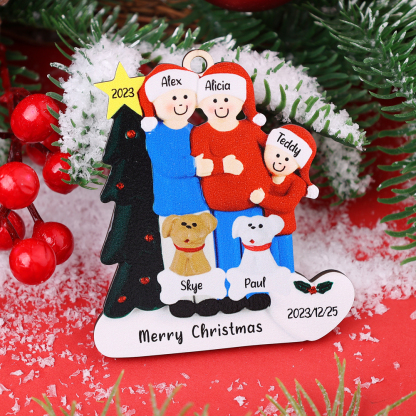 3 Names-Personalized Family Wooden Christmas Xmas Tree Decoration Ornament-Custom 3 Names And Dates Hanging Ornament Gifts For Family