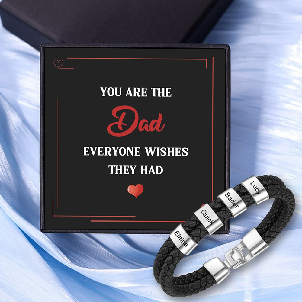 1-8 Names Personalized Braided Leather Bracelet Engraving Men's Bracelet Gift for Dad