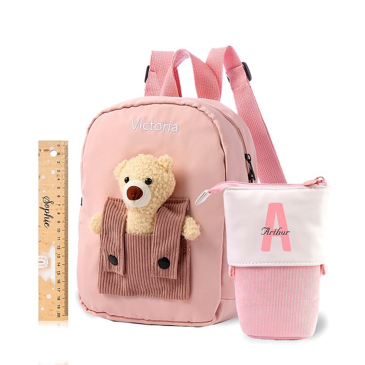 Personalized Custom 1 Letter and 3 Names Gift Set Custom Backpack and Pencil Case and Ruler Gift Set Back to School Gift for Daughter