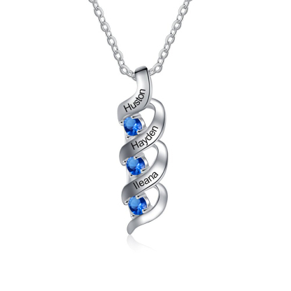 Customized Mother Necklace Cascading Pendant with 3 Birthstones Engraving 3 Names Gifts for Her