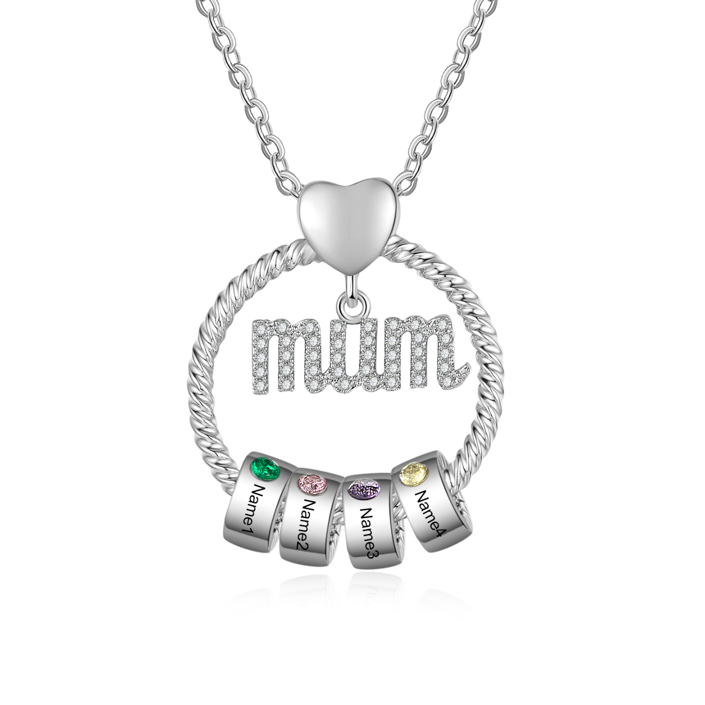 4 Names-Personalized Mom Necklace Set With  Premium Custom Necklace With 4 Birthstones Engraved Names Gift For Mom