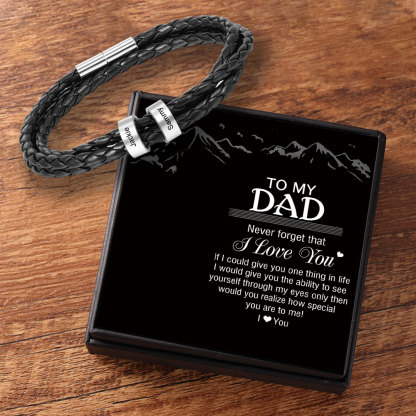 Leather Braided Bracelet Men Bracelets Personalized 2 Names 2 Beads Gift For Dad