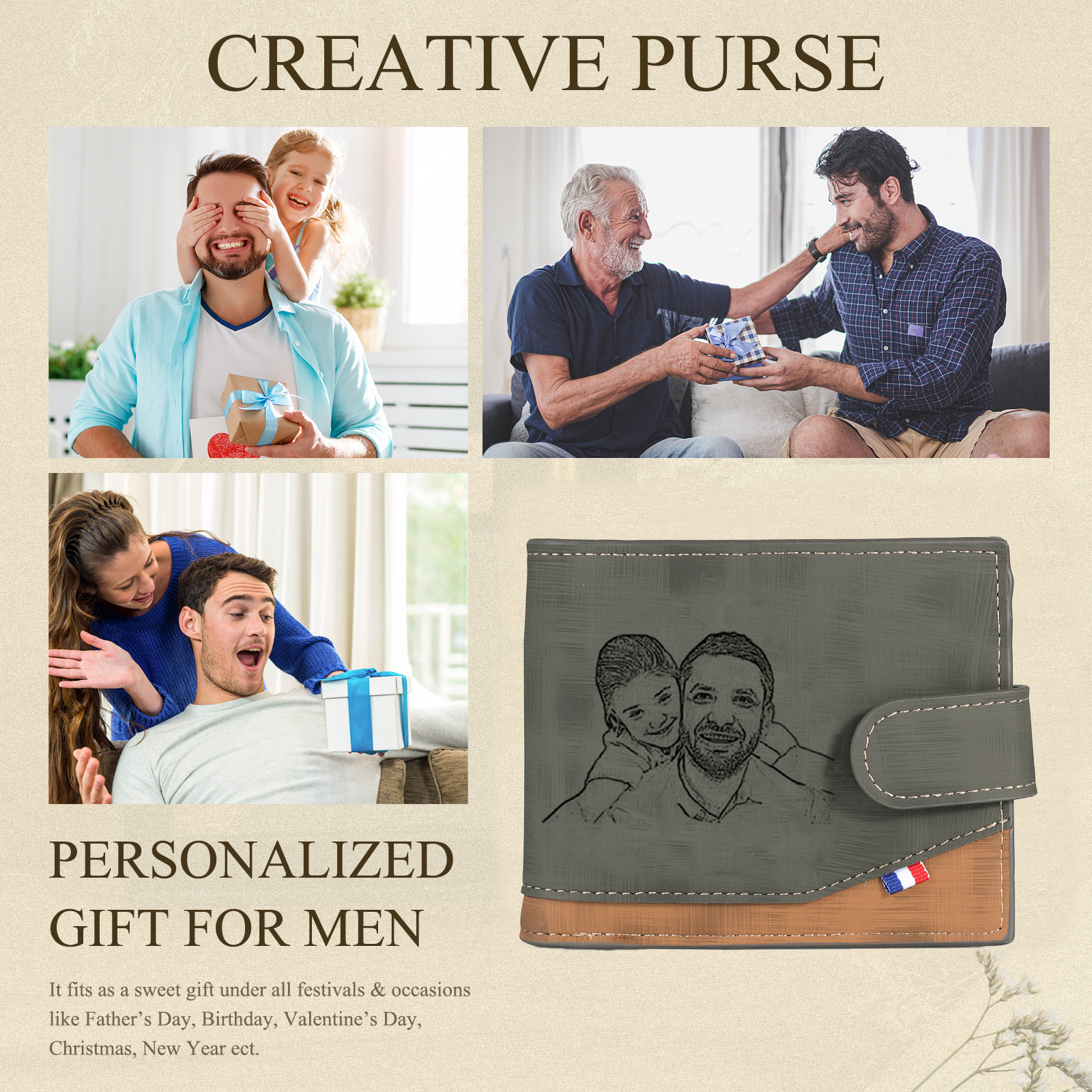 Photo Personalized Leather Wallet Gift Box Set with Keychain Customizable Letter Name Wallet Gift for Him