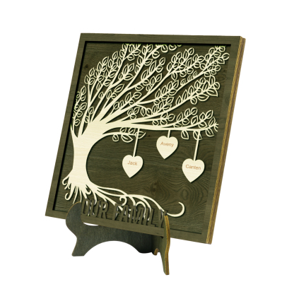 3 Names -Customized Tree Type Wooden Ornaments Decorations Text  Our Family