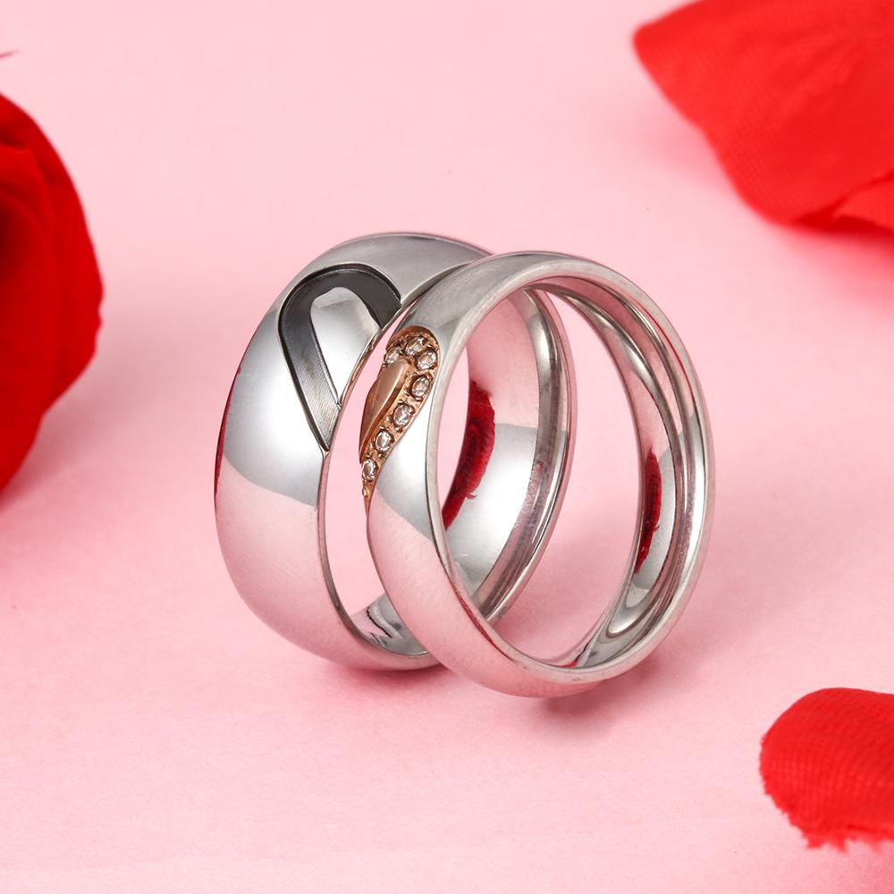 Half Heart Matching Promise Rings for Couple Lovers Custom Engraved Bands Ring