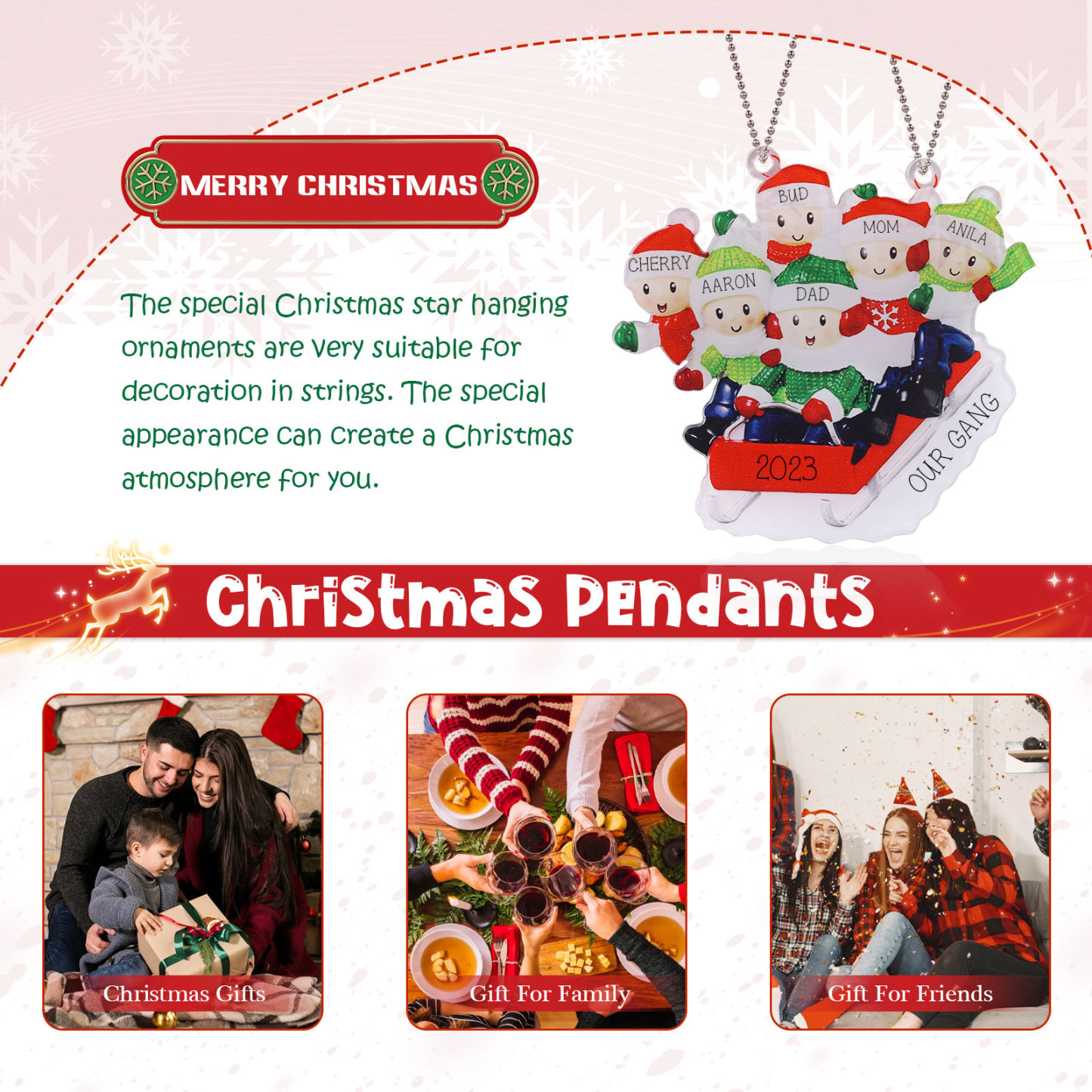 6 Names-Personalized Family Acrylic Christmas Xmas Tree Decoration Ornament-Custom 6 Names And Text Hanging Ornament Gifts For Family