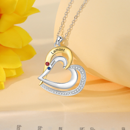 2 Names - Personalized Special Heart Necklace S925 Silver with Birthstone and Name Beautiful Gift for Her