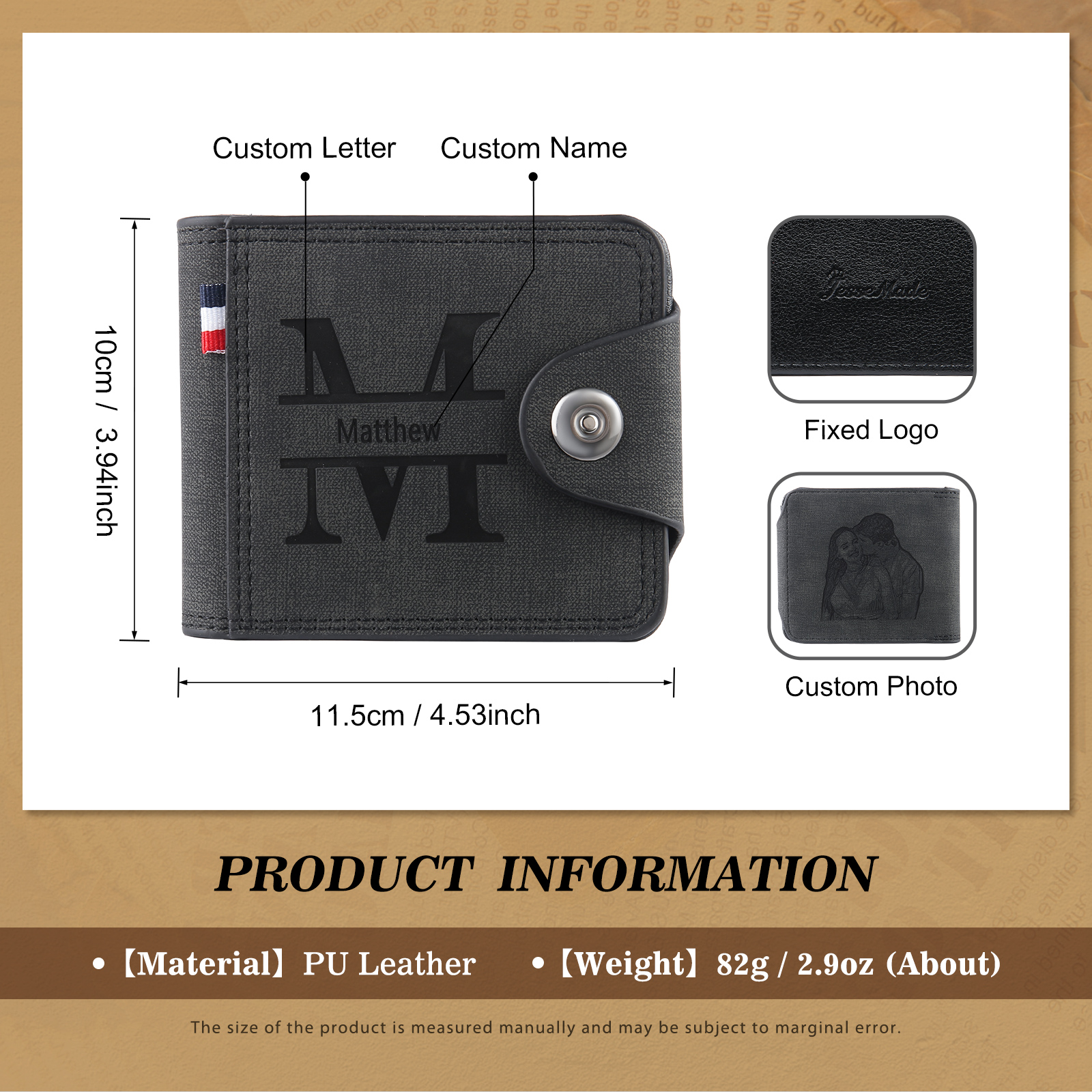 Personalized Name Leather Men's Wallet With Card Slot Engraved Letter & Photo with Gift Box Gift For Him | Jessemade