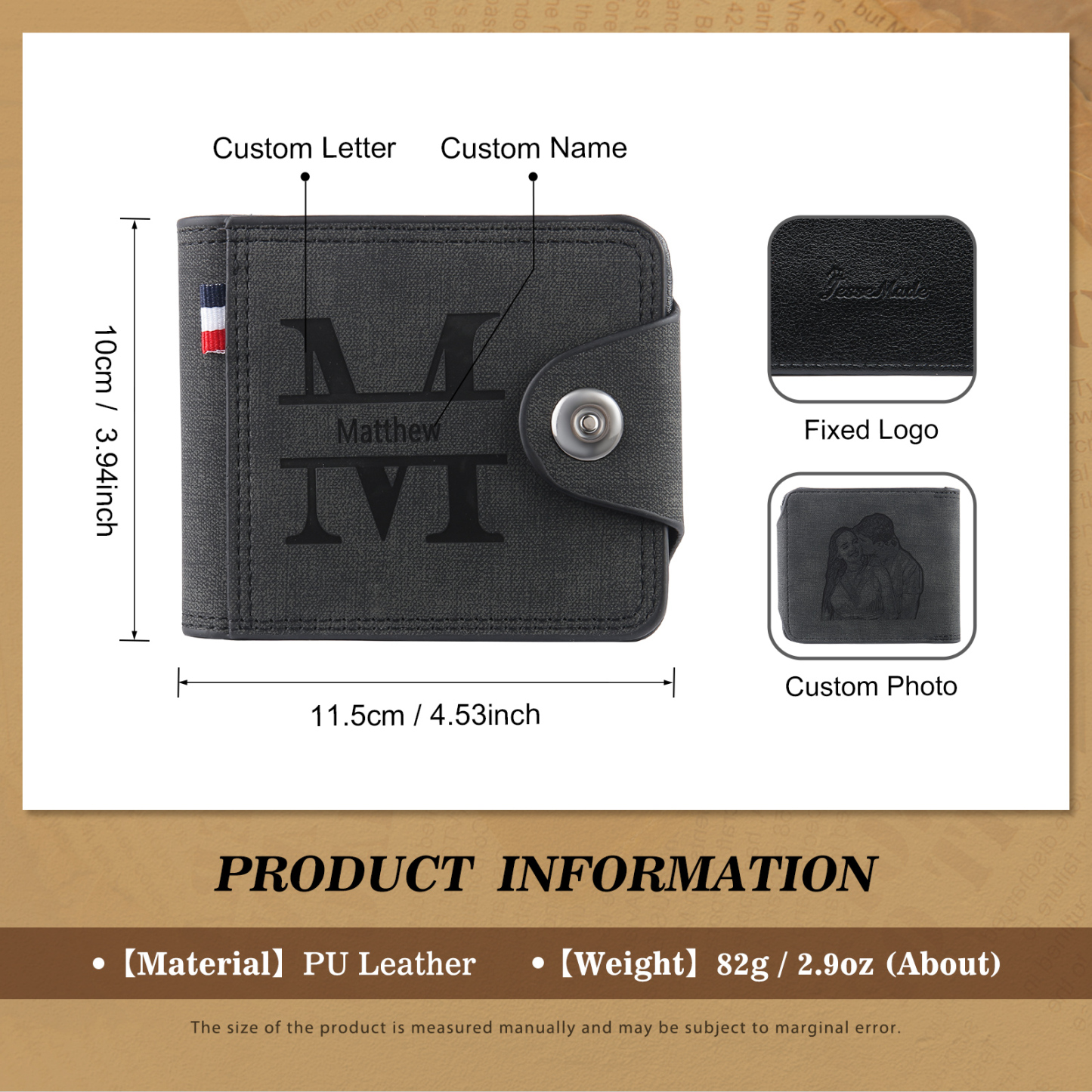 Personalized Name Leather Men's Wallet With Card Slot Engraved Letter & Photo with Gift Box Gift For Him | Jessemade