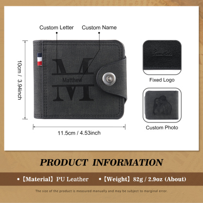 Personalized Name Leather Men's Wallet With Card Slot Engraved Letter & Photo with Gift Box Gift For Him | Jessemade