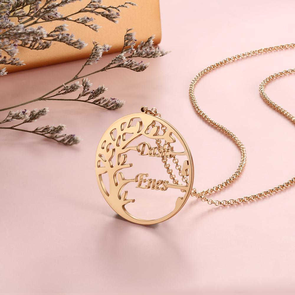 Family Tree Custom 2 Names Sterling Silver Tree Of Life Necklace