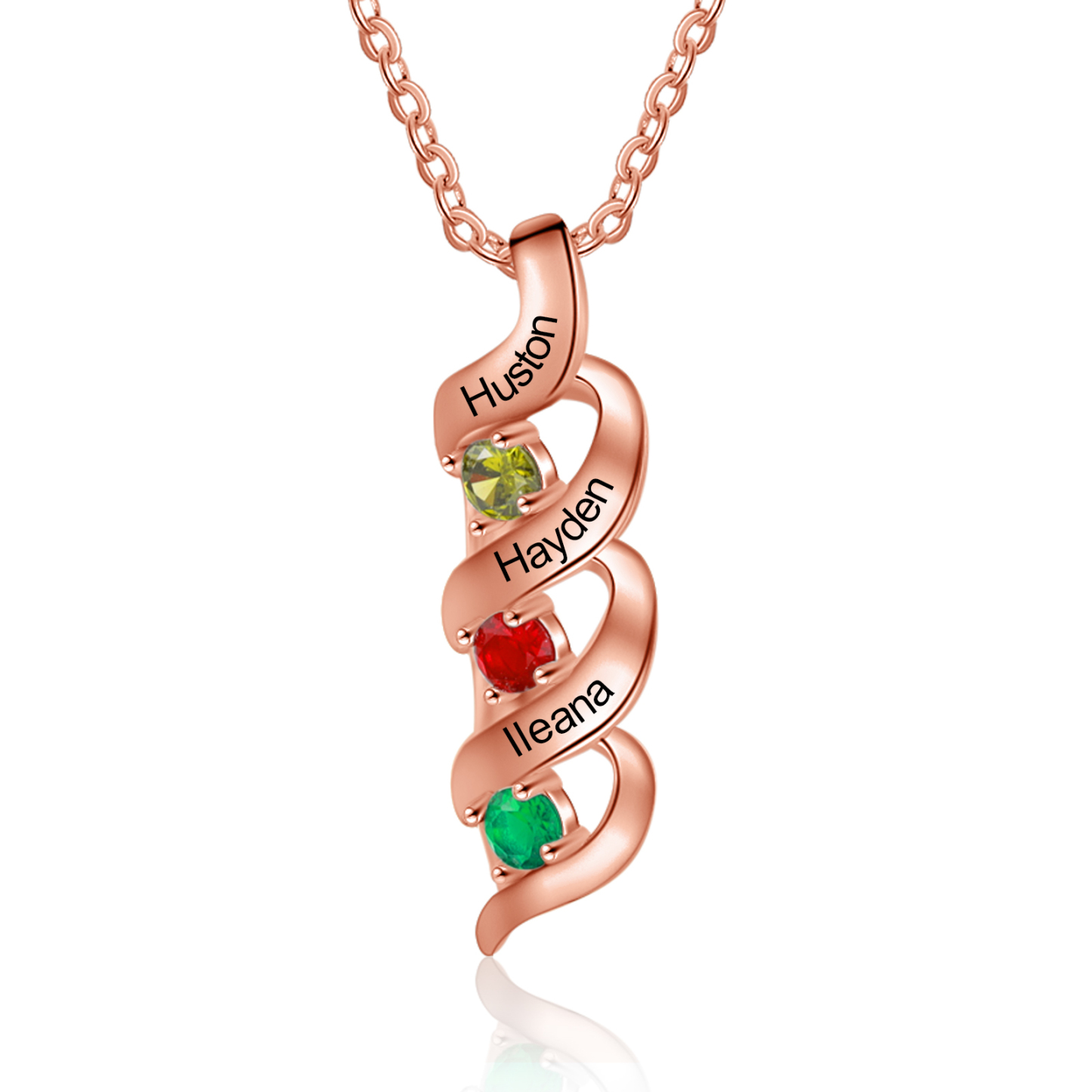 3 Names-Customized Necklace Cascading Pendant with 3 Birthstones Engraving 3 Names Gifts for Her