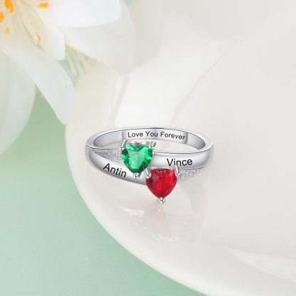 Family Ring Promise S925 Ring Personalized 2 Birthstones Ring With Names Gifts for Her