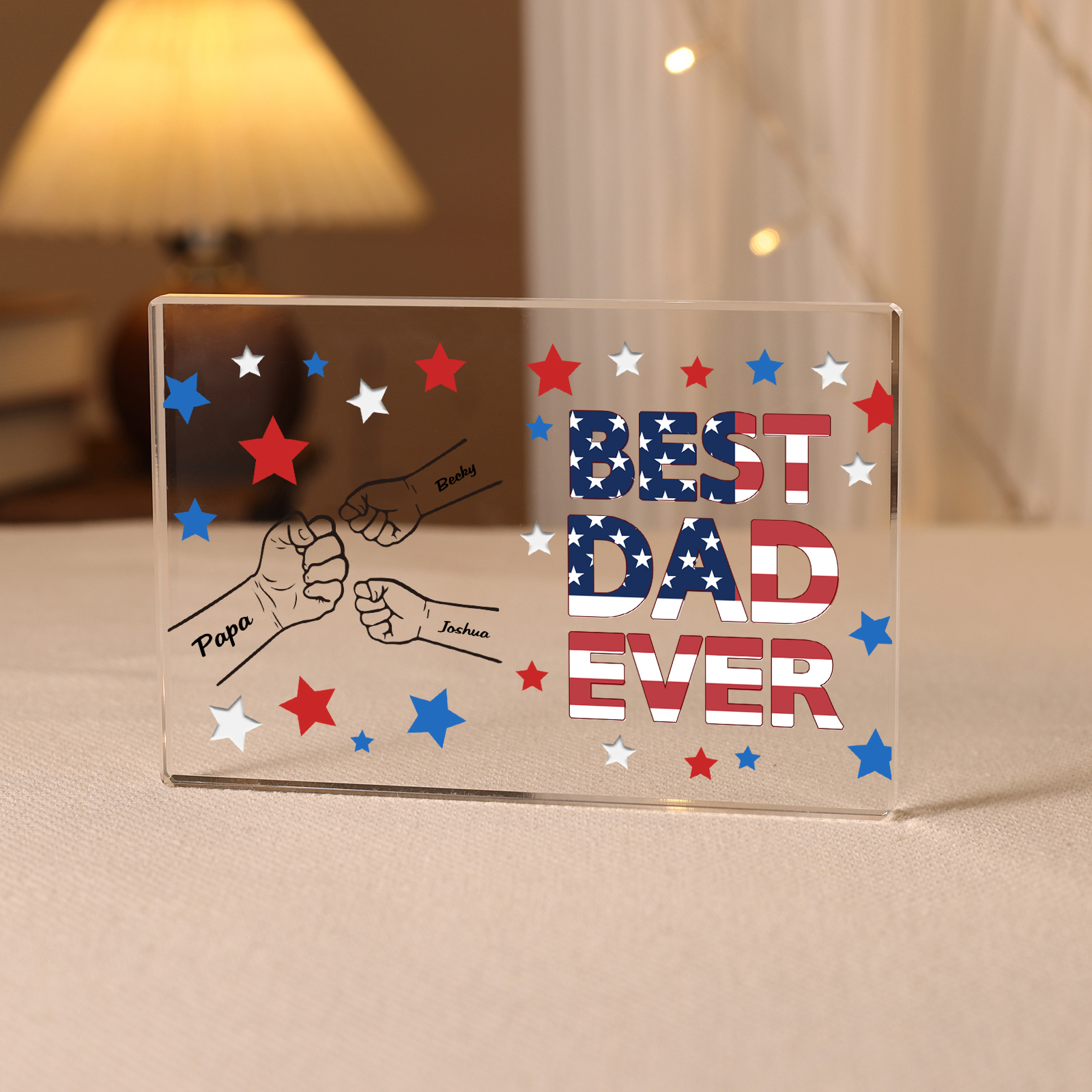 3 Names - Personalized Fist Family Acrylic Keepsake Customized Name Acrylic Home Decor Gift for Dad